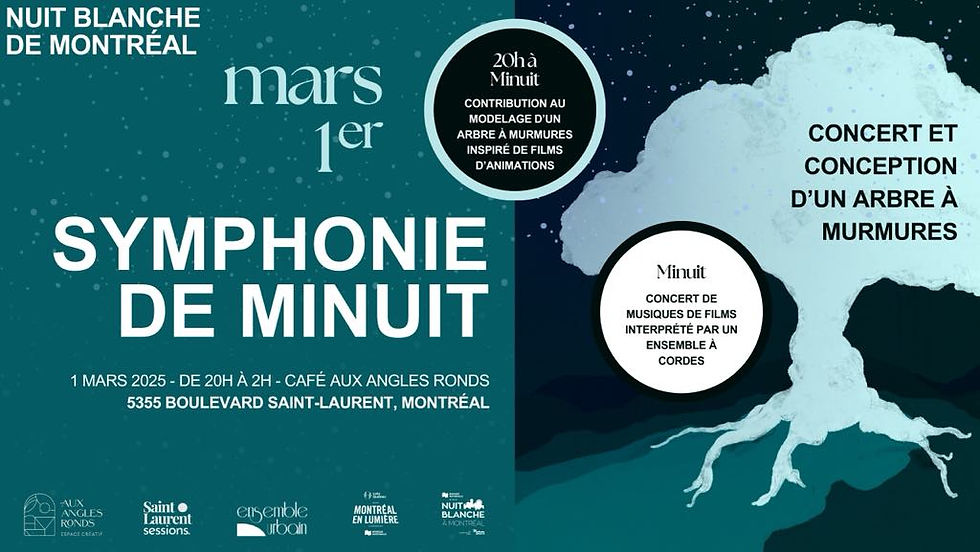 Nuit Blanche de Montréal: Symphonie de Minuit et conception d'un arbre à Murmures