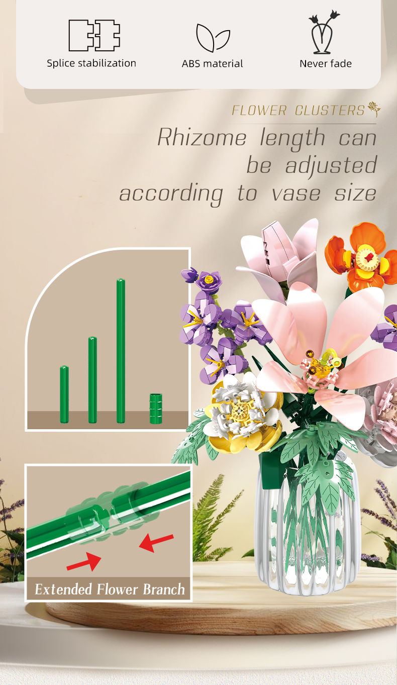 Thumbnail: WOMA 11120 8 Flower Bouquet Building Set, 563 Pcs