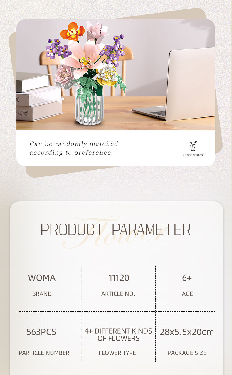 Thumbnail: WOMA 11120 8 Flower Bouquet Building Set, 563 Pcs