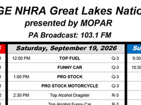UPDATED Detailed Run Schedule - Dodge NHRA Great Lakes Nationals Presented by Mopar