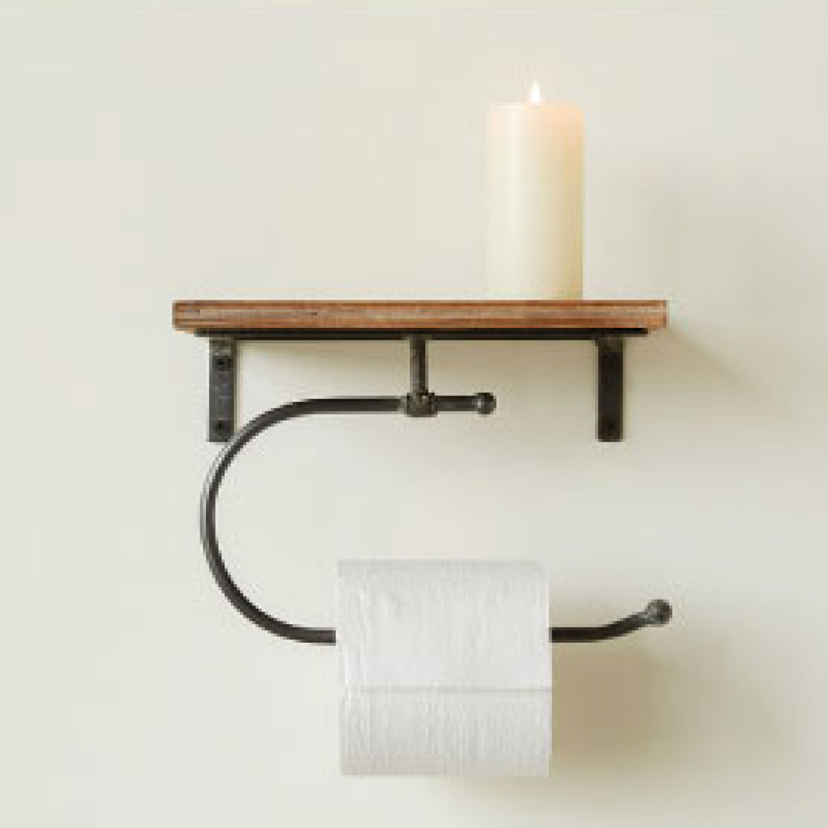 Wood & Metal Wall Toilet Paper Holder w/ Shelf