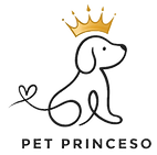 Imagem de um cachorro com uma coroa na cabeça. Essa é a logo do site Pet Princeso.