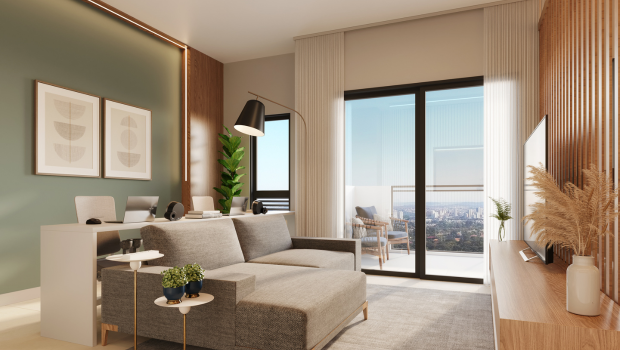 sala de estar com vista para varanda