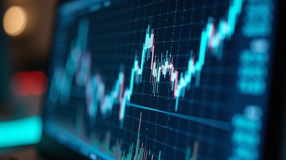 Close-up view of a computer screen displaying AI-driven financial graphs