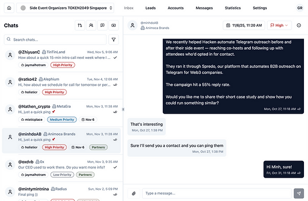 Spredo campaign inbox screenshot