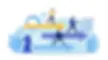 “Illustration of business people racing toward a target, symbolizing competition among Web3 market makers to win deals first.