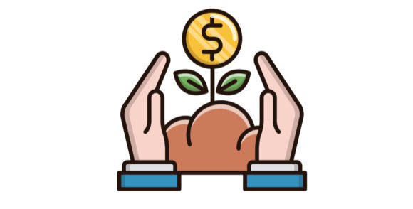 Hands supporting a growing coin-shaped plant — symbolizing the conversion of early investor conversations into real funding.