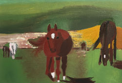 Horses in field with distance