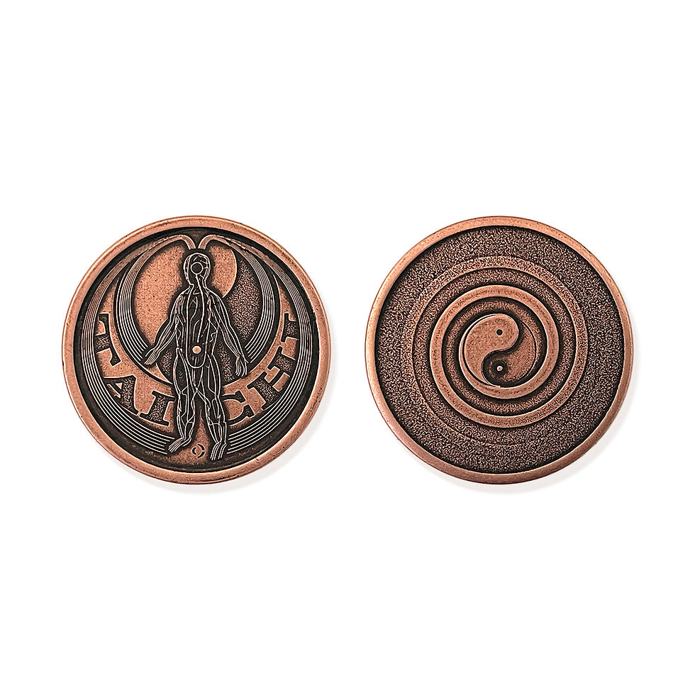 Both Sides of the Copper Tai Chi Coin in frontal views