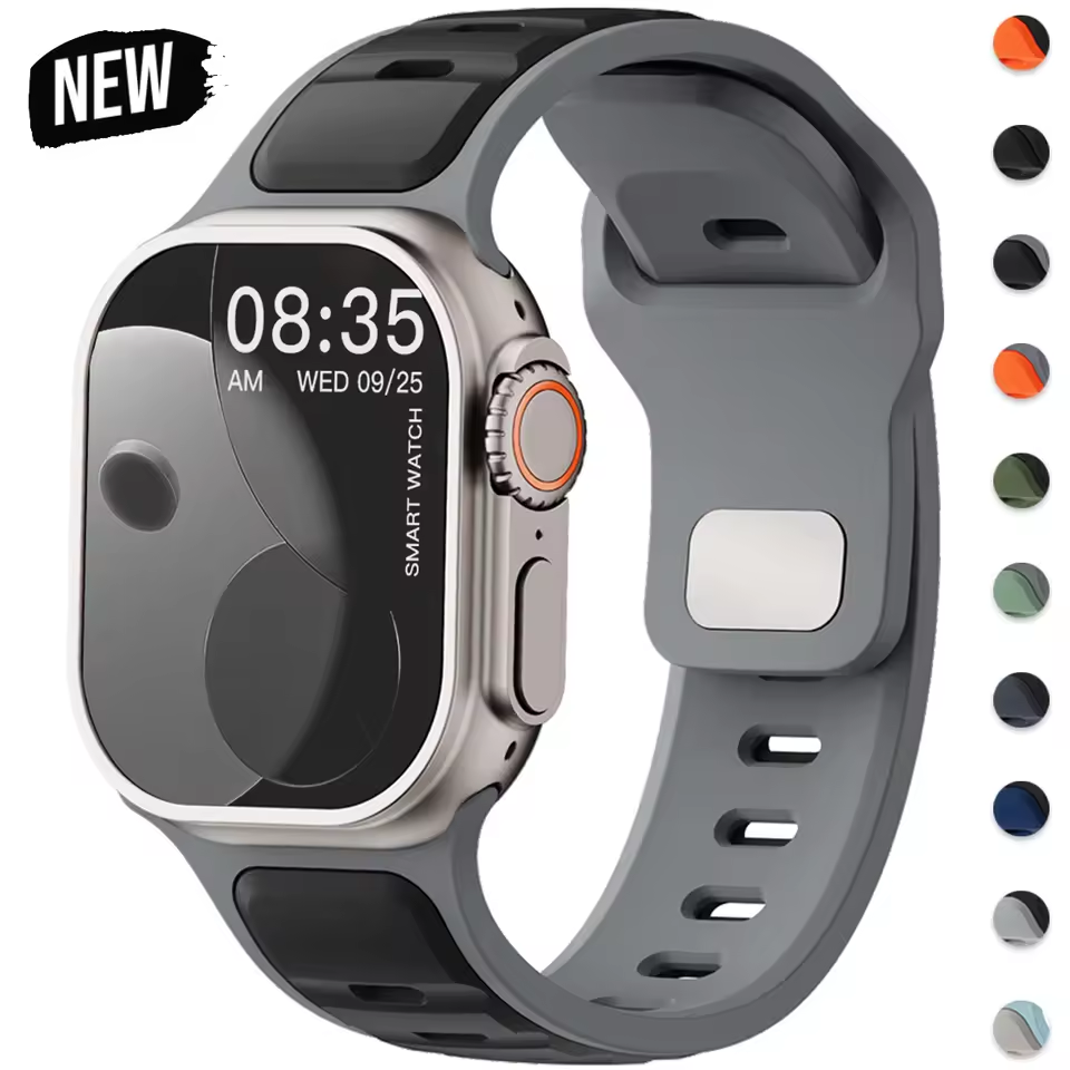 Pulseira esportiva de silicone para Apple Watch Series 11, 10, 9, 8, 7, 6, 5, 4,