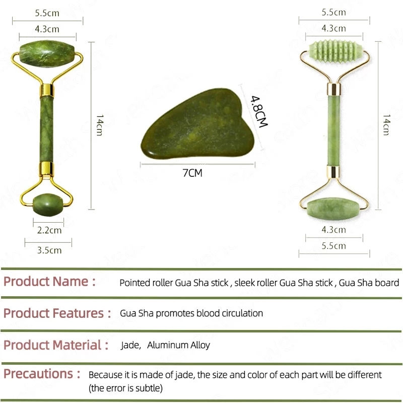 Miniatura: Rolo Massageador Facial e Espátula Gua Sha de Jade – Ferramentas para Massage