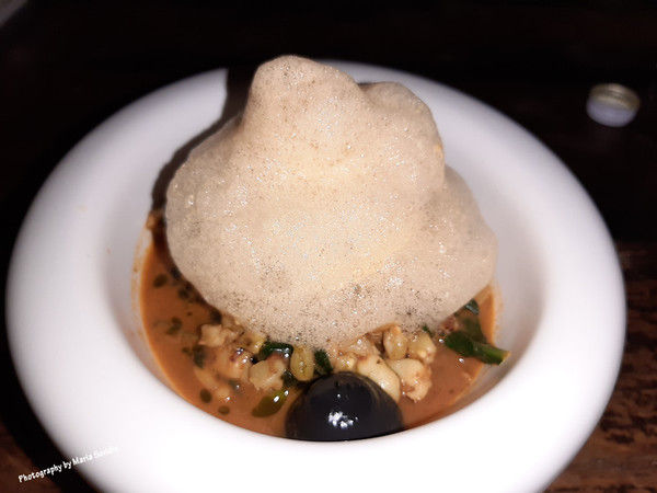 Cuttlefish || Spinach || Black Fish Roe || Tomato || Prawn Foam