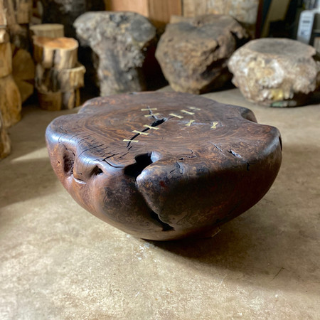 SOLD - Walnut & brass side table - 17”H