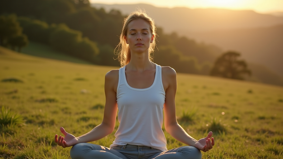 High angle view of a person practicing deep breathing outdoors
