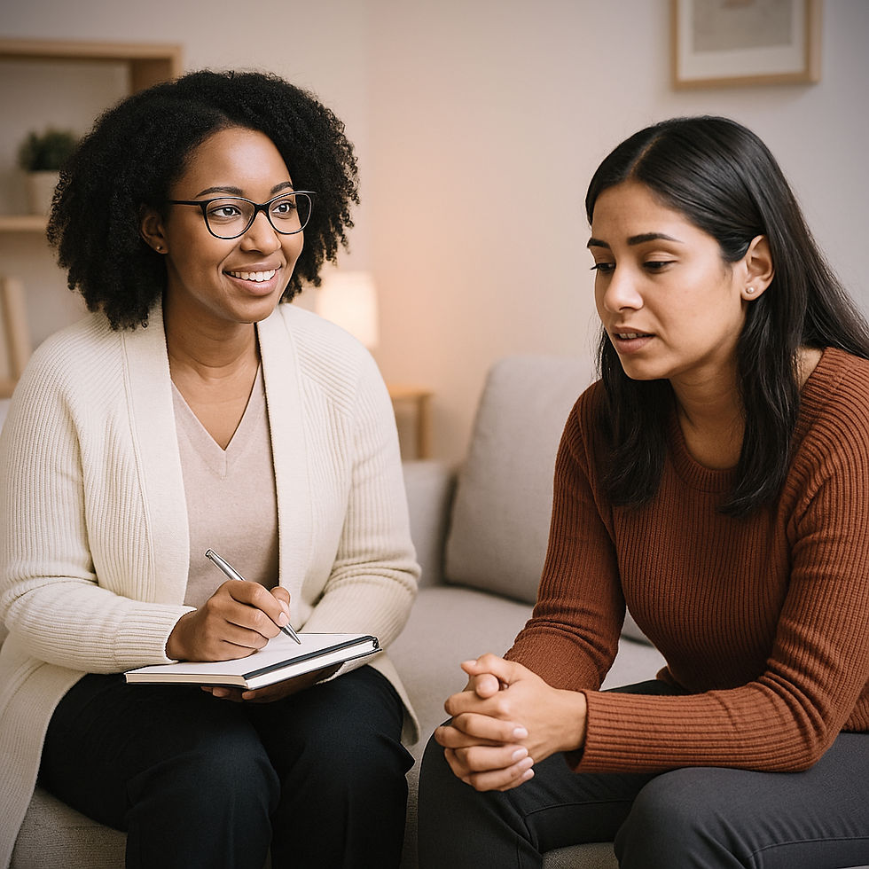 Black therapist and Latina client having a therapy session.