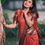 Thumbnail: Rust Orange With Brown Semi  Crepe Silk Saree 