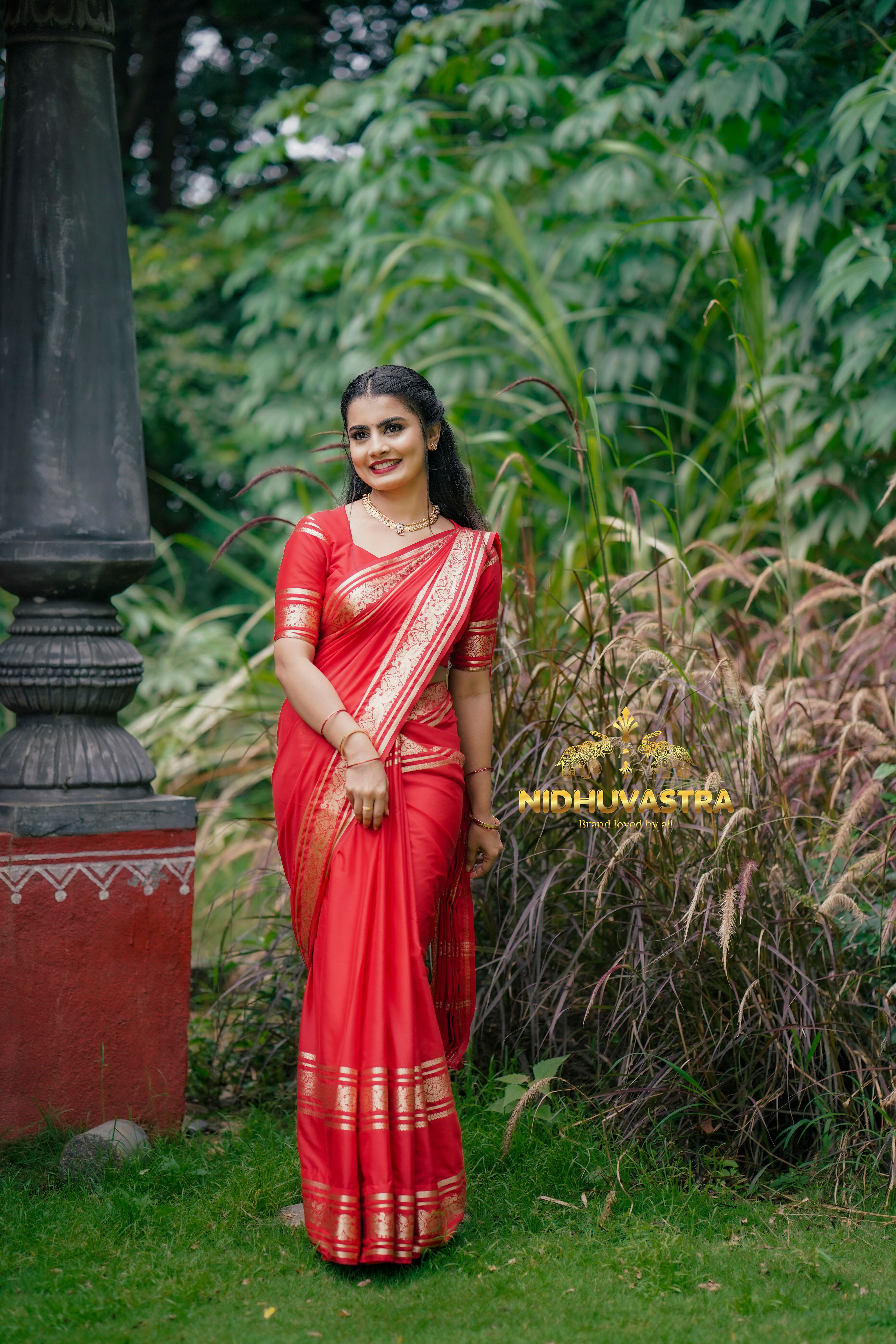 Mysore Semi Crepe Silk Saree(Blood Red Colour)CODE 014