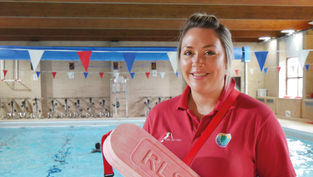 Laura Roberts, 30, from Cemaes, dives into her new job as Lifeguard at Amlwch Leisure Centre