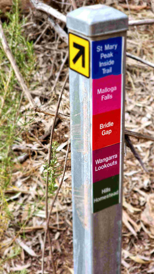 Australian trail marker to Malloga Falls, Hills Homestead.