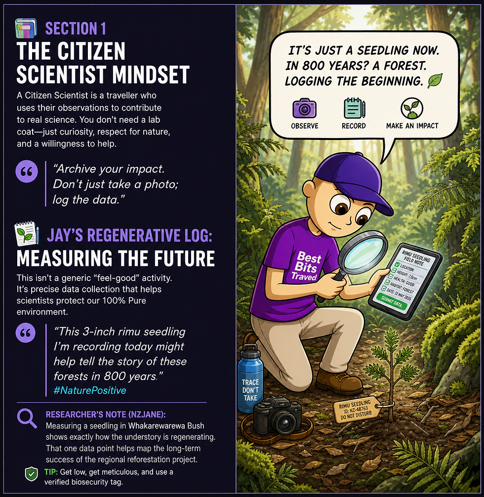 Citizen scientist Jay logs seedling data for future forests.