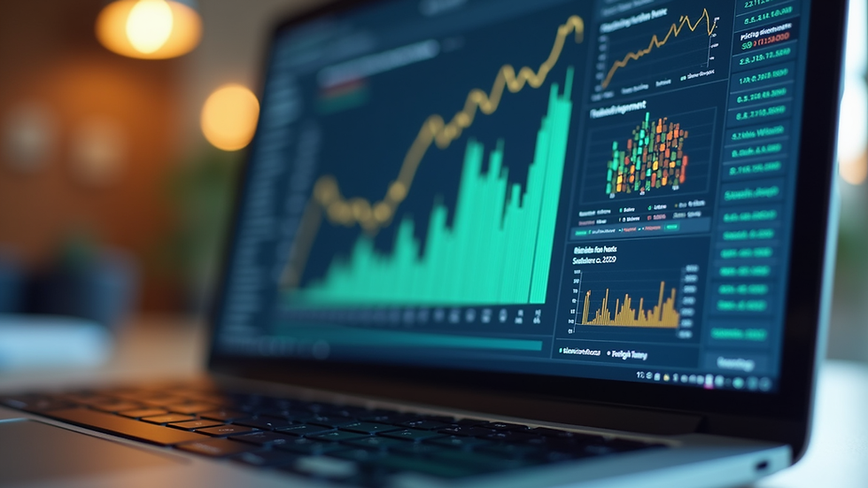 Close-up view of laptop screen showing tax software and financial charts