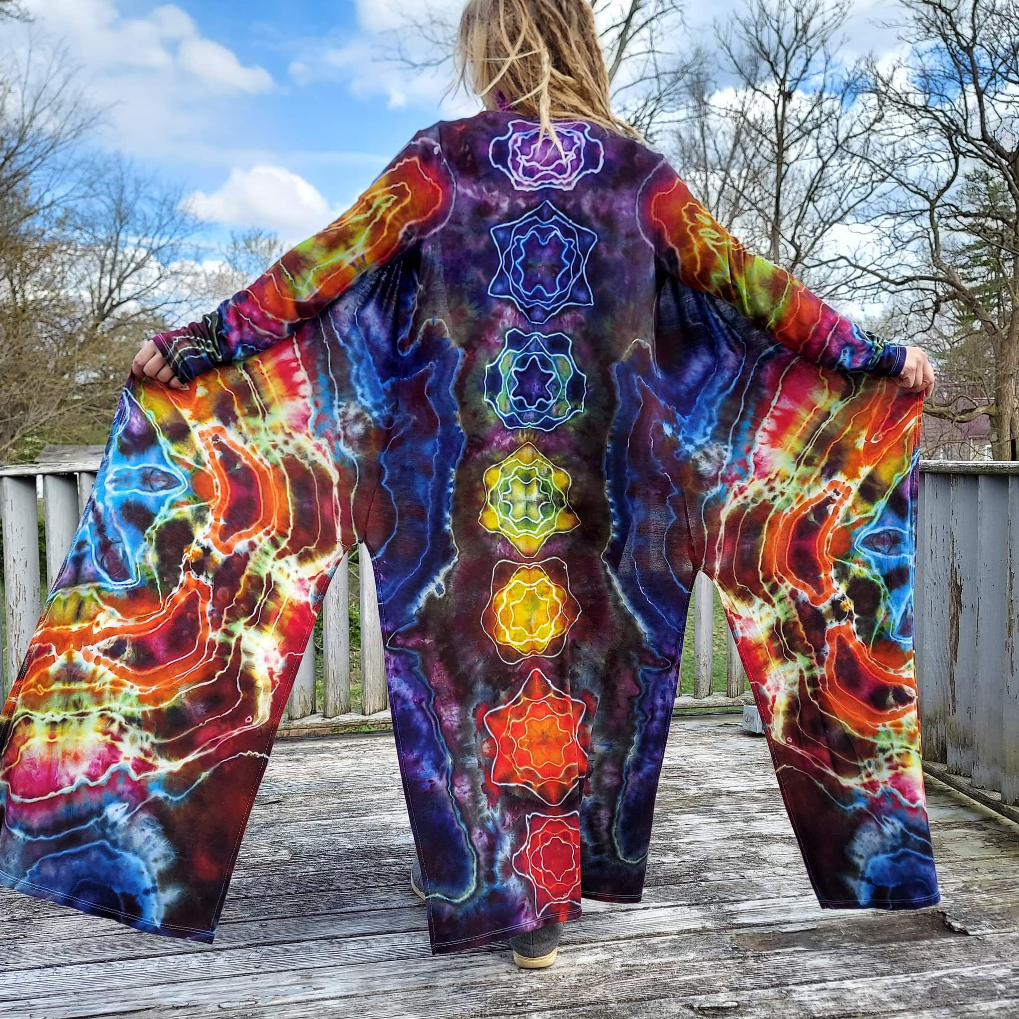 Medium - Organic Bamboo Tie Dyed Chakra Cardigan Duster 