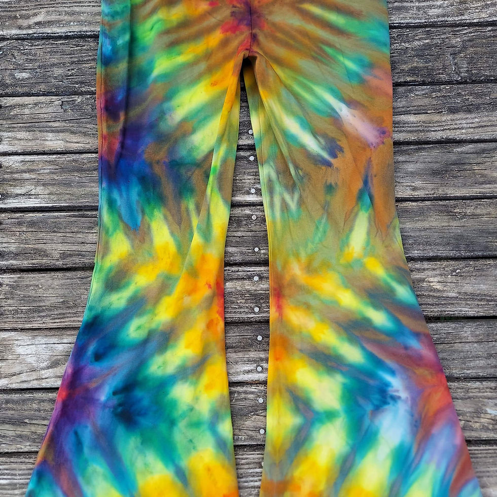 Thumbnail: 1XL - Funky Tie Dye Women's Wide Waistband Raw Hem Flares