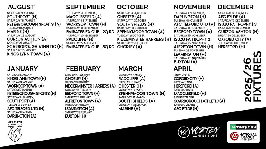 Enterprise National League North - Fixtures 2025-26 Season