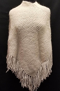 knitted poncho with fringe trim White Ivory front - Shop our knit wear