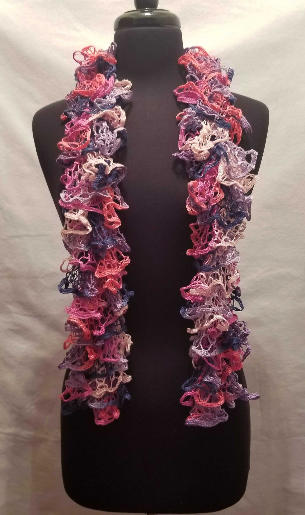 Knitted Ruffle Scarf Fuchsia, Purple, Pink, Lavender full length