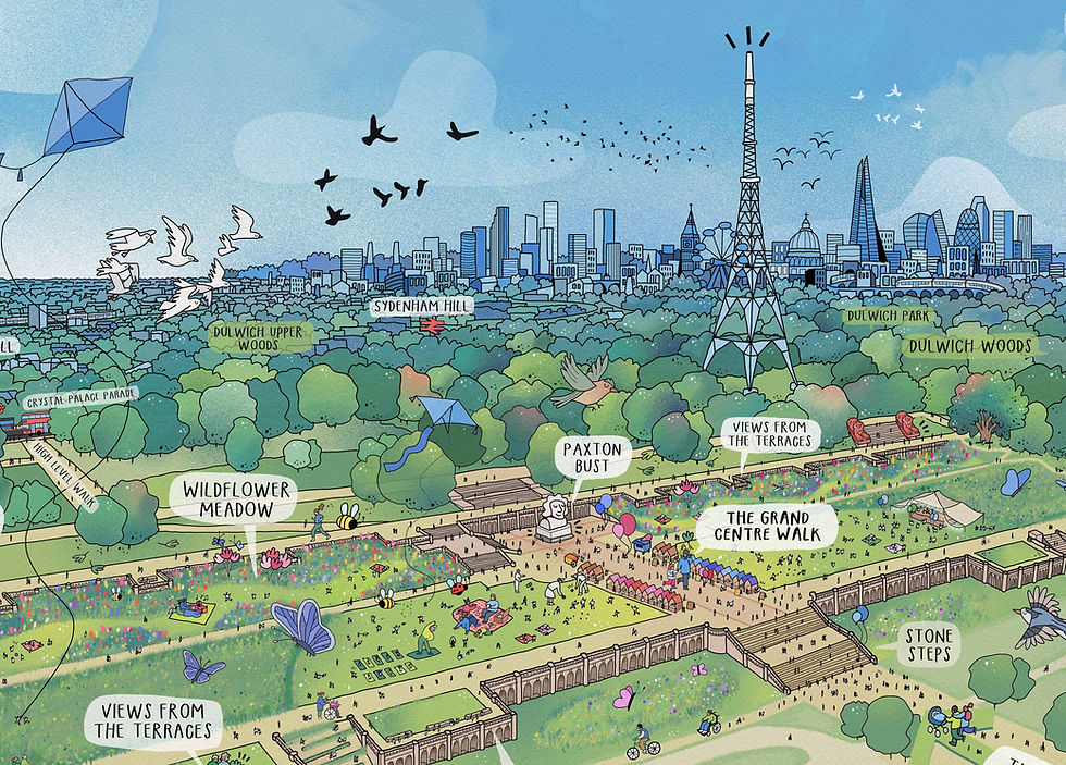 Crystal Palace Park regeneration vision (Illustration for HTA Design LLP)