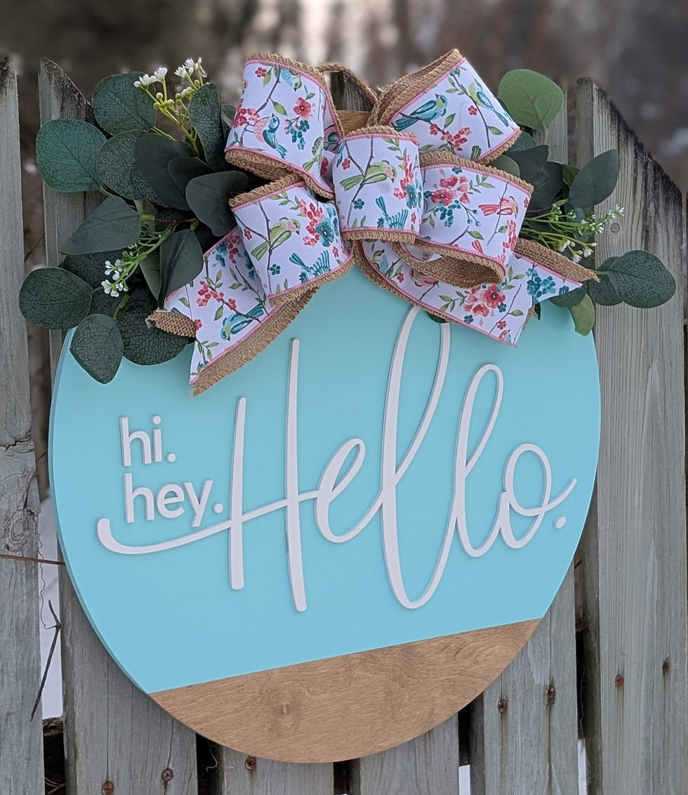 Thumbnail: Hi. Hey. Hello. Door Hanger with bow and greenery