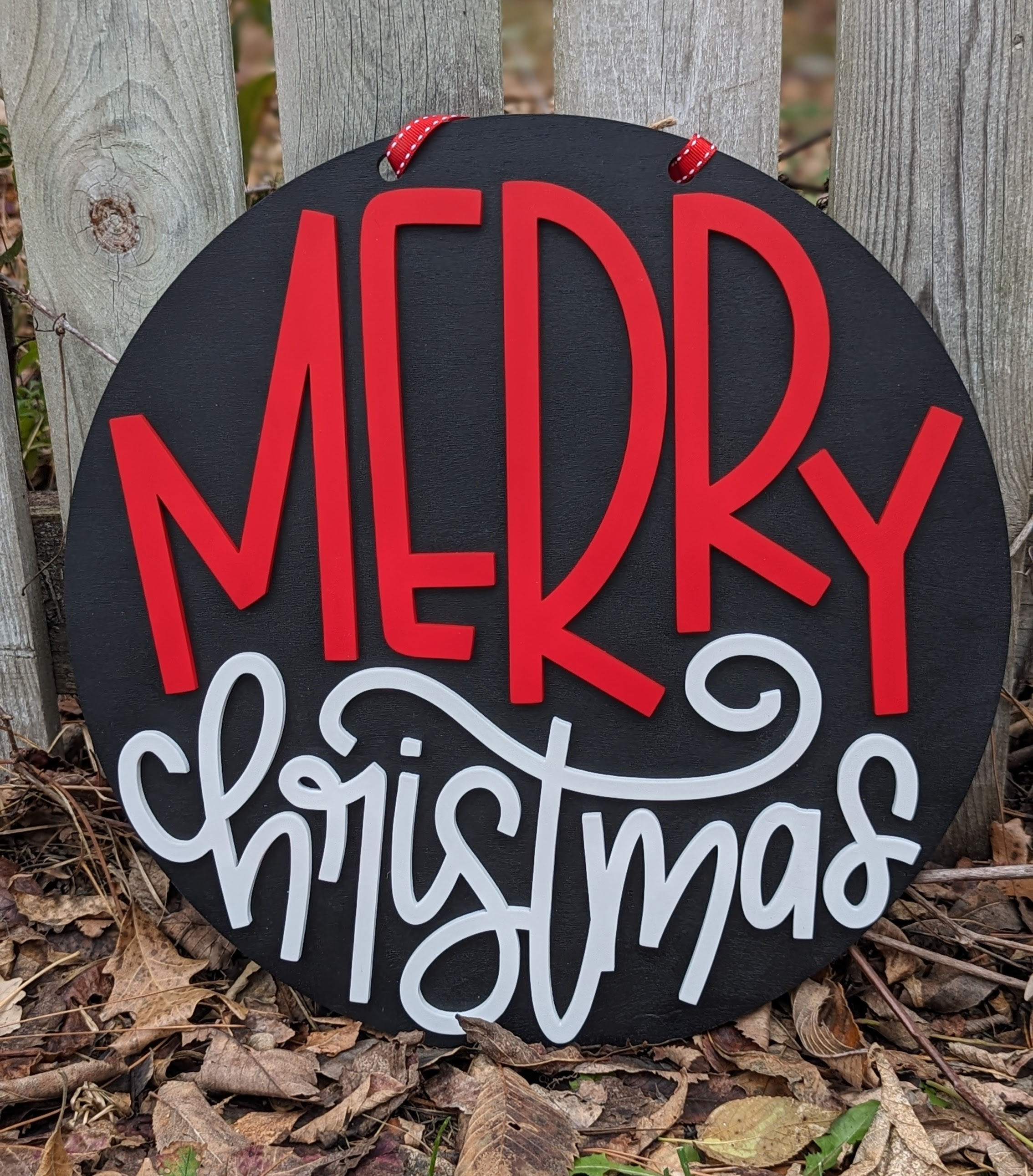 Black, Red, and White Merry Christmas Door Hanger