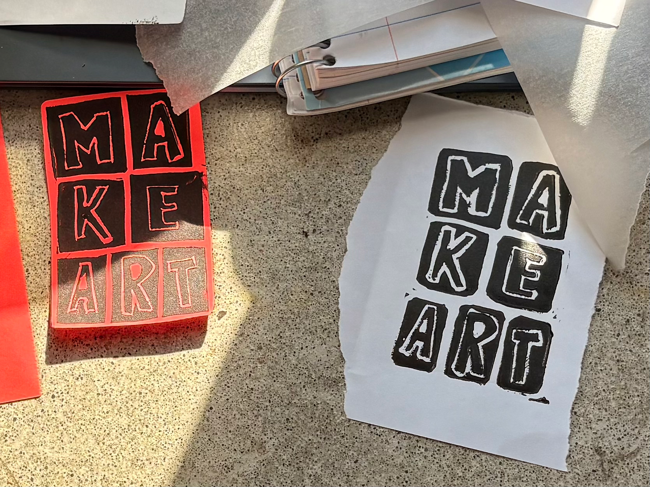 red paper = version 1, white paper = version 2