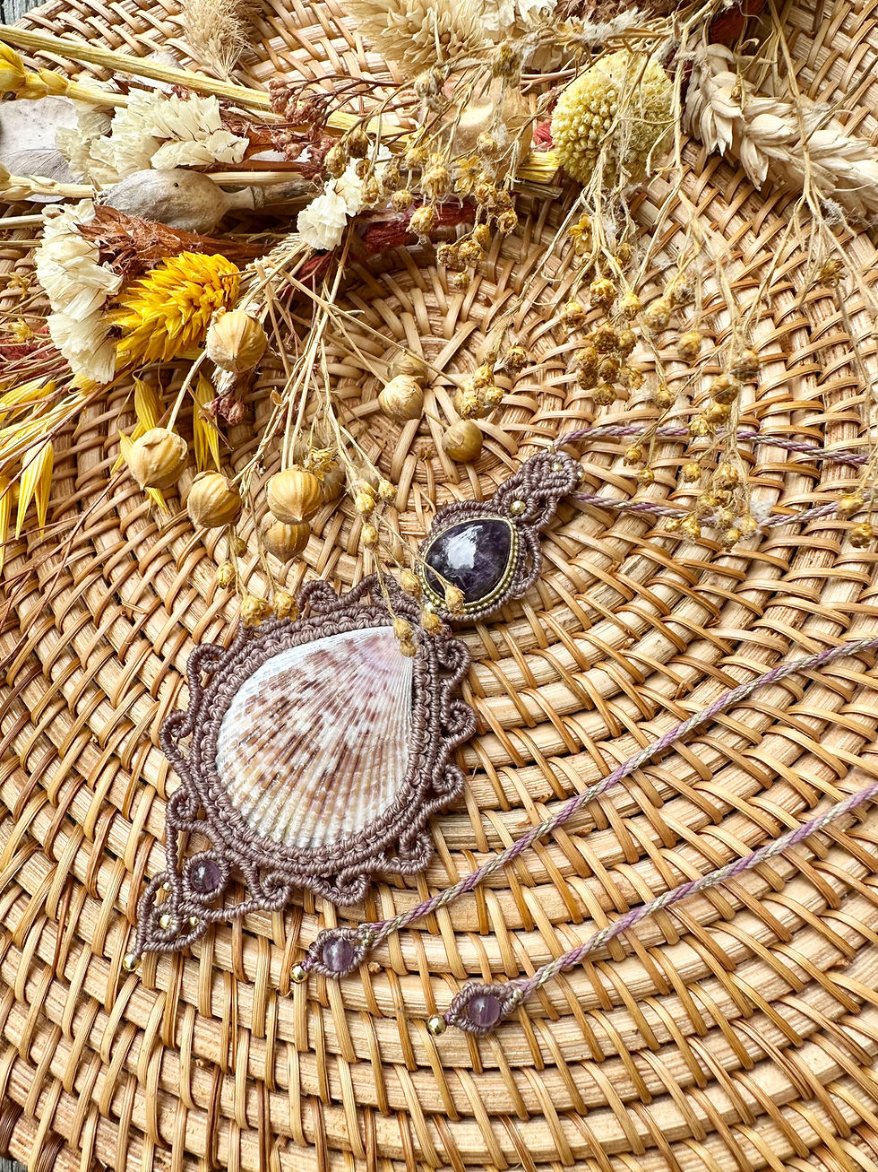 Collier coquillage et améthyste Écume Violette