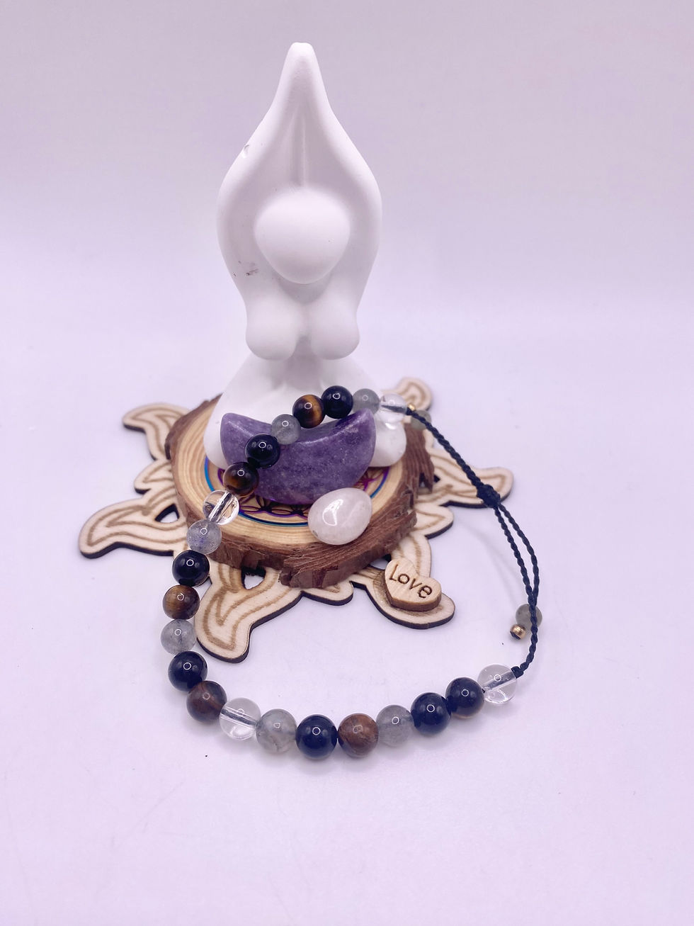 Bracelet protection en labradorite, tourmaline noire, œil de tigre et cristal de roche – bijou fait main.