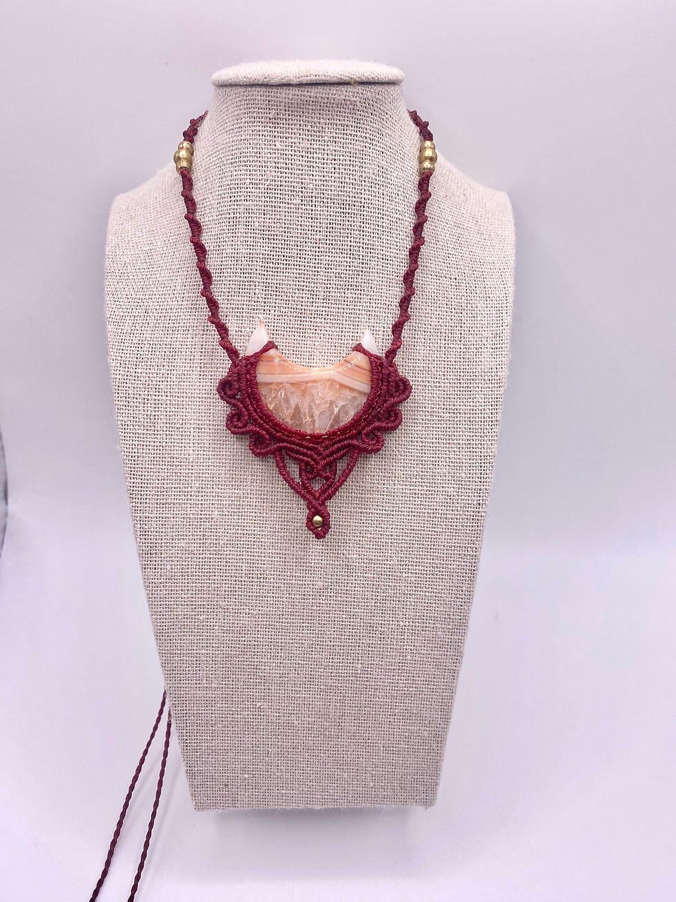 collier micro macramé cornaline