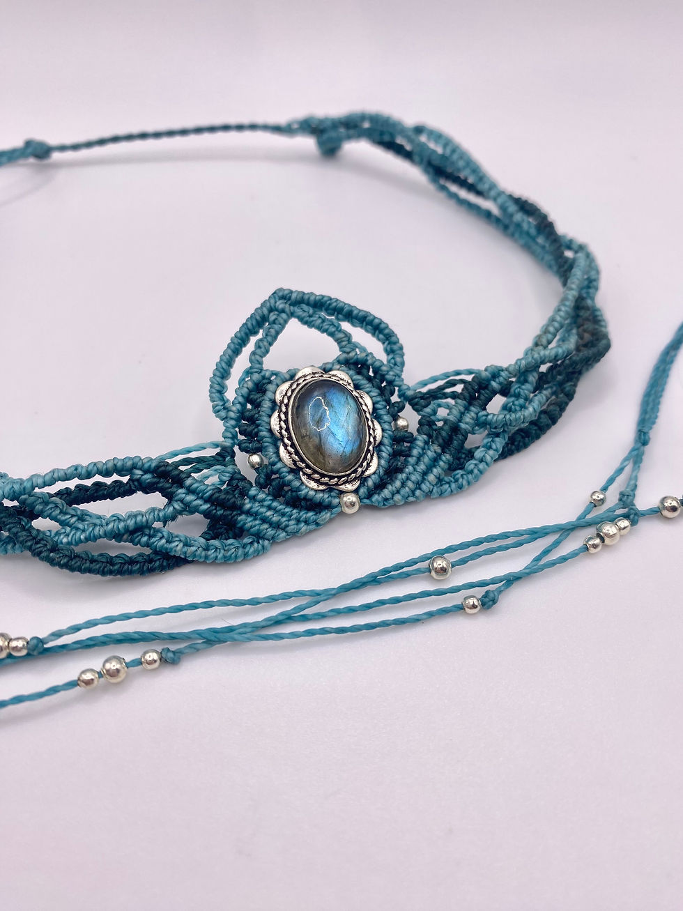 diadème micro-macramé labradorite