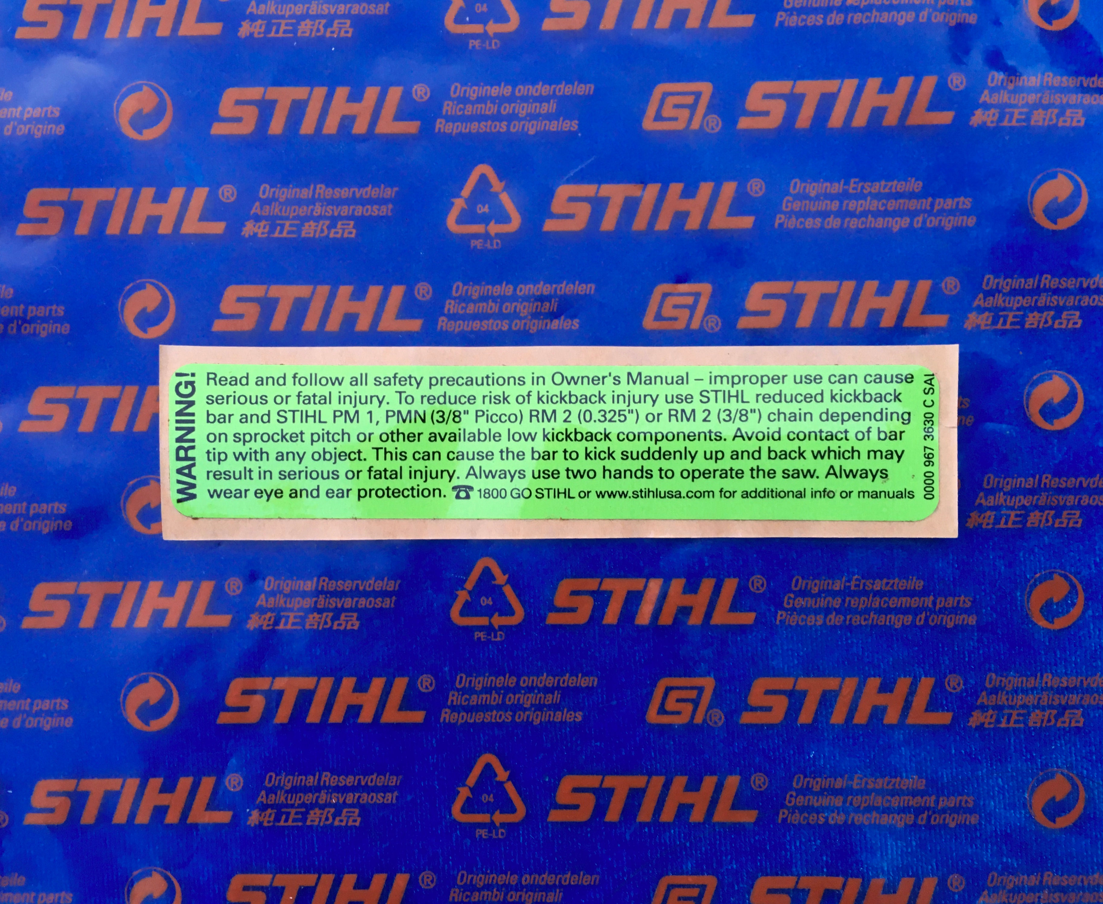 STIHL Genuine Chain Brake Actuator Sticker, for many saws #0000 967 3630-36127