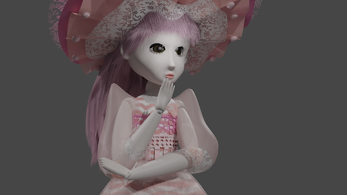 a 3D render of a ceramic doll.