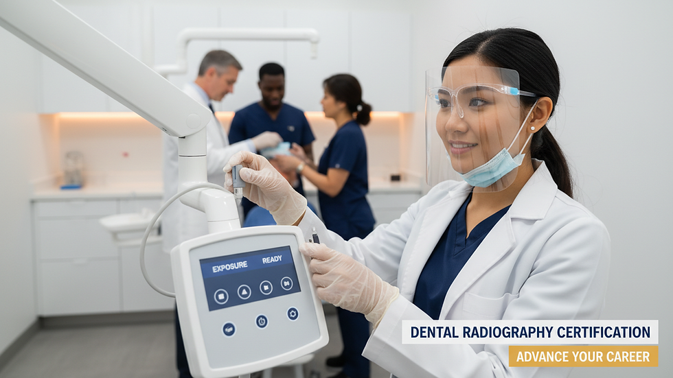 Close-up view of dental assistant preparing radiography equipment