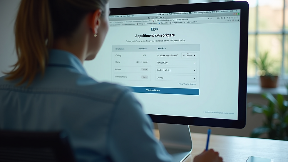 Close-up view of a computer screen displaying an online appointment booking interface