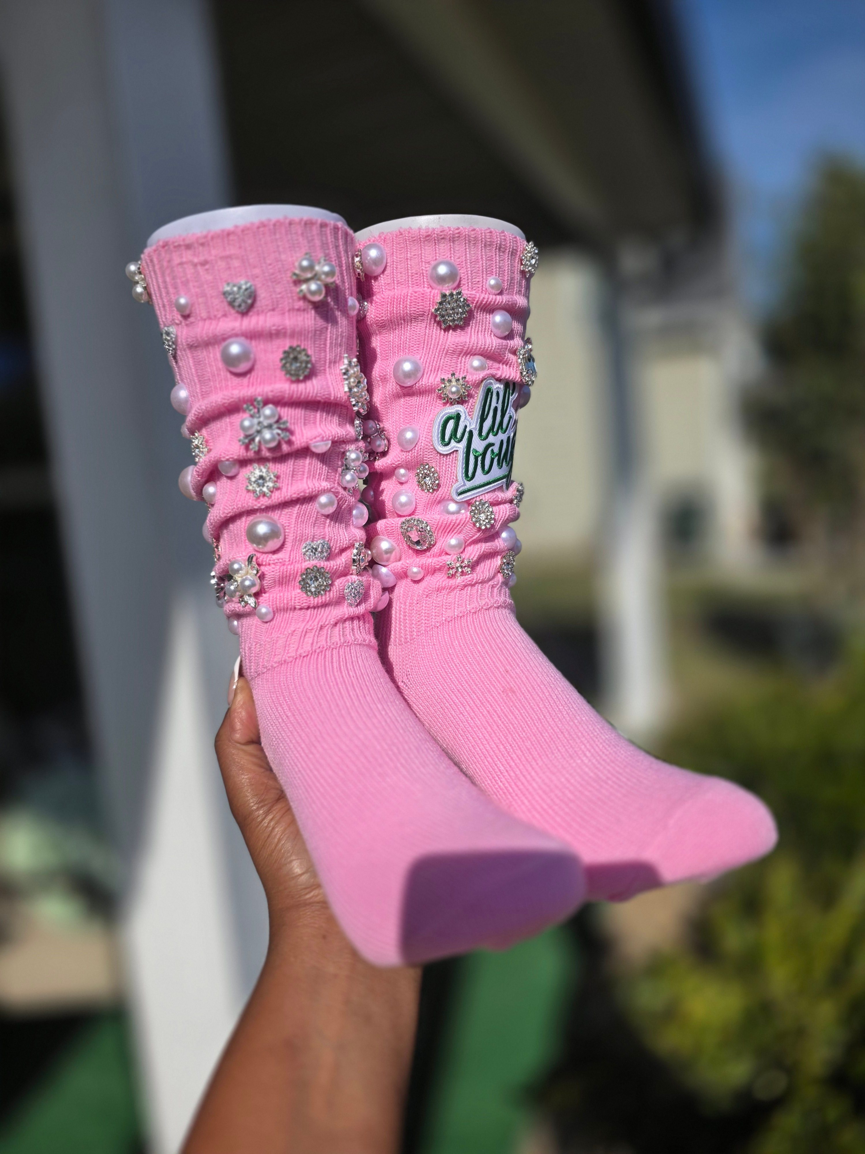 Pink & Green  A  Lil Bougie  Twist and Slouch Socks