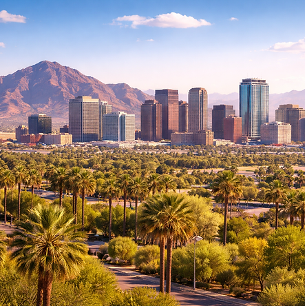 Arizona psychologist  featuring a modern skyline, palm-lined streets, and surrounding moun