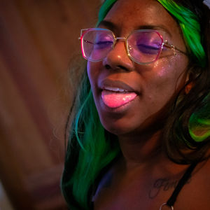 Woman with tongue out