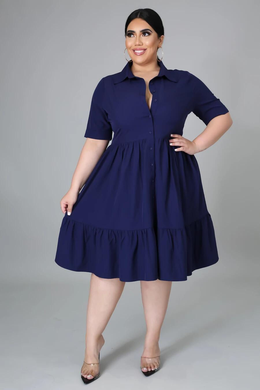 Thumbnail: Plus Size Women's Shirt Dress Solid Color Short Sleeve Casual