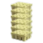 Stacked containers with hole-punched tops and fabric sides, ready for use