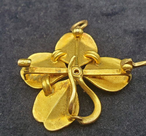 Antique Victorian Krementz 14K Enamel Gold Four Leaf Clover Art