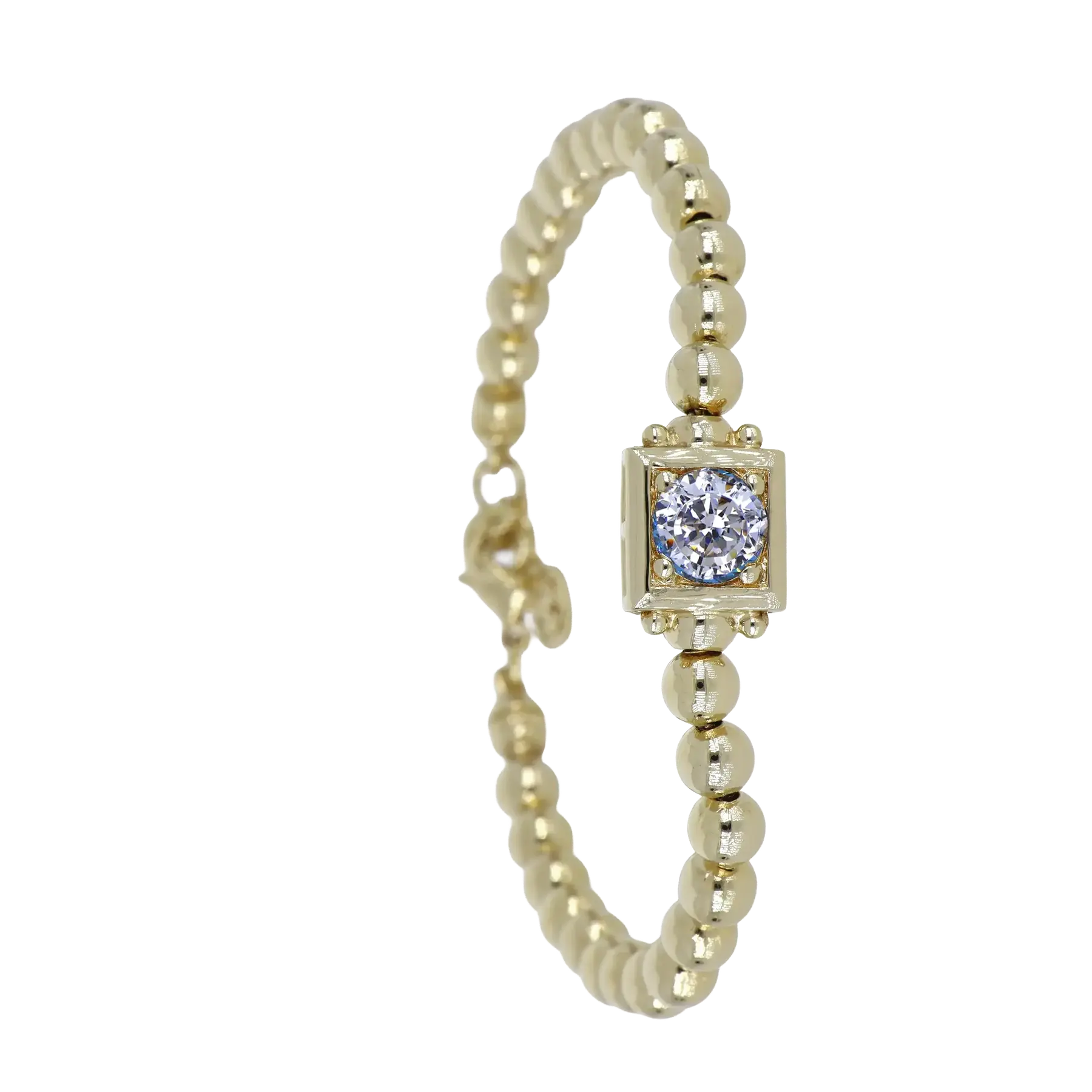 Gold 8mm Square Stone Beaded Bracelet