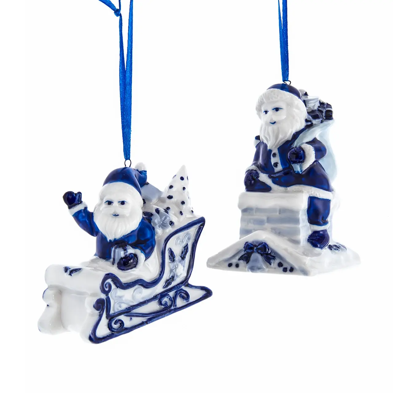 Blue and White Santa Ornament